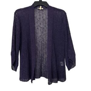 Eileen Fisher Linen Cotton Open Knit Cardigan Sheer Purple Lagenlook Layer S